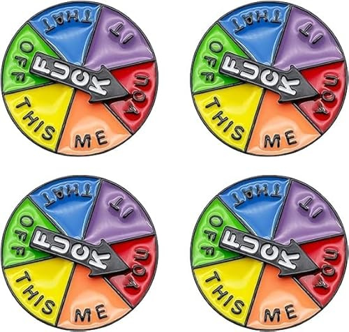 Vexquivera 4 Colorful Turntable Pin Badges - Rotating Enamel Brooches, Lucky Wheel Badges, Cute Pins for Jacket, Jeans, Bags, T-Shirts - Fun Decorative Fixed Brooch