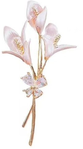 Crystal Butterfly Bouquet Brooch - Vintage Enamel Leaf Lily Valley Pink Lily Shaped Delicate Brooch Pins Women Elegant Party Breastpins Lapel Corsage
