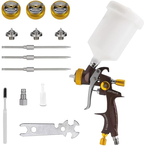 HVLP - Pistola pulverizadora, boquilla de acero inoxidable, 1,3 mm, 1,5 mm, 1,7 mm, capacidad de 600 ml, pulverizador de pintura profesional por gravedad para imprimaciones y barnices