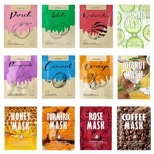 Xumann 12PCS Face Sheet Mask, Face Masks Skincare Multipack, Beauty, Anti-Aging, Hydrating & Nourishing Mask for Women, Girls