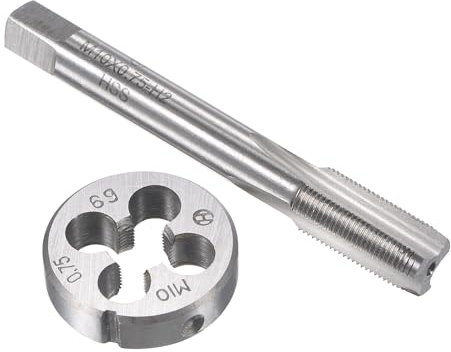 TOP-VIGOR Juego de machos y troqueles métricos M10 x 0,75 mm, rosca de máquina con troquel de roscado redondo, kit de grifo y troquel resistente para bricolaje, reparación, corte de rosca externa e