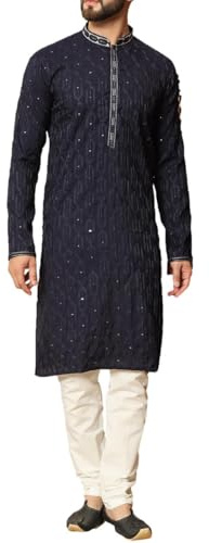 Sonisha SK131 Men's Navy Blue Kurta Pajama Set Indian Party Suit (46)