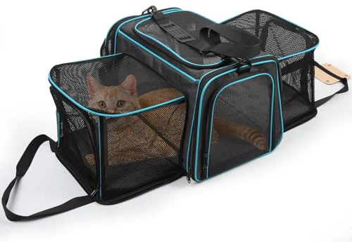 Soft Sided Foldable Cat/Dog/Pet Carrier Bag, Portable Cat Carrier Transport Bag, Travel Bag for Small Animals with Mesh Top and Sides, With Shoulder Strap & Removable Mat, Durable Cat Basket, grey