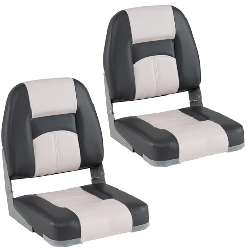 HOMASIS Set di 2 Sedili Pieghevoli per Barche, Sedie Imbottite per Barche con Seduta Spessa 7 cm, Poltrona da Guida Impermeabile con Schienale, Portata di 150 kg, 42x49x51cm, Grigio