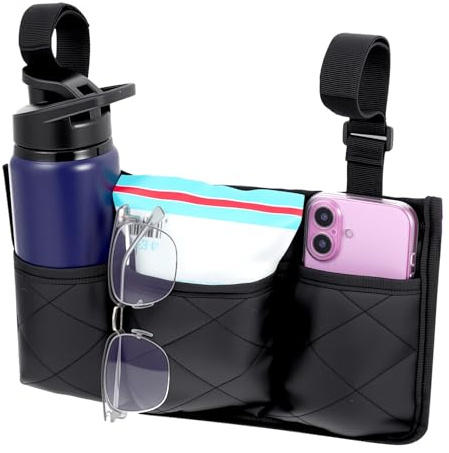 Giantree Sac d'accoudoir pour fauteuil roulant, sac de rangement avec 3 compartiments, convient à la plupart des fauteuils