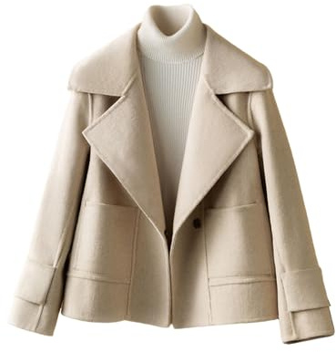 utcoco Womens Short Wool Pea Coat Notched Lapel Cropped Woolen Trench Coat with Pockets (Small, Apricot)