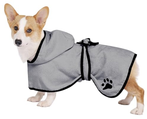 Dog Drying Coat, Dog Towel Robe, Winter Pets Warm Coat, Pet Bathrobe Super Absorbent for Dogs After Bath, Swim, Beach, Wet Walk, All-Season Dressing Gown Towel, S
