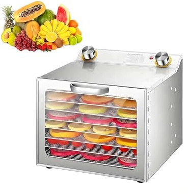 SIEEOUR Machine Déshydratante Puissante Pour Jerky Et Séchoir À Fruits Acier Inoxydable, Déshydrateur Électrique 400w/800w Avec Plateaux, Minuterie 12 Heures,Friandises Chiens,Fruits(8 layers)
