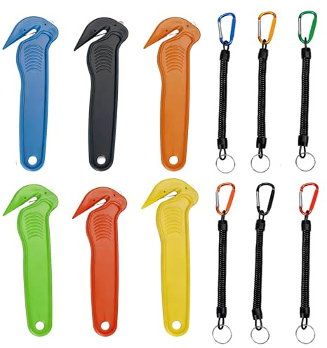 PAPAcroscoma 6Pcs Box Cutters 6 Coil Key Chains, Cardboard Cutter Box Opener for Packaging, Slitting Bubble Wrap, Stretch Film & Plastics