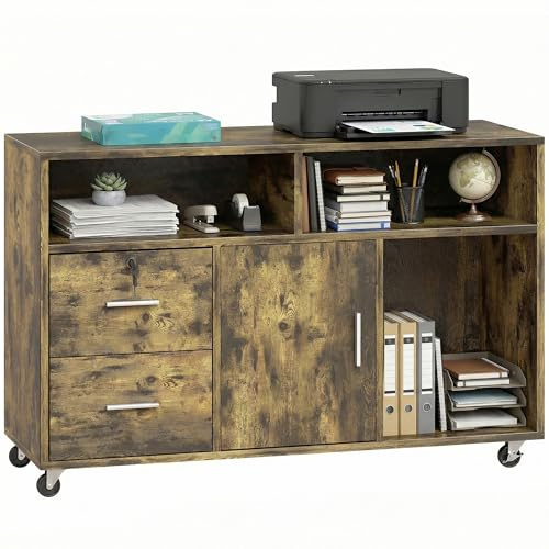 HOMCOM Mobile Porta Stampante a Rotelle, 100x35x65 cm, Marrone Rustico