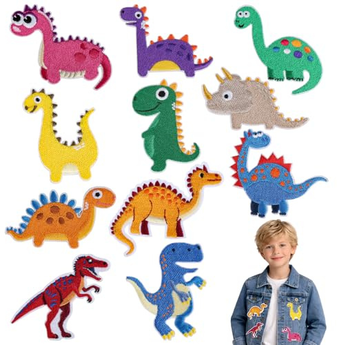 11 stycken strykbilder för textilier, lappar att stryka på stryklappar, barnlappar att stryka på lappar, stryka på dem, dinosaurieflappar att stryka på för t-shirt Jean väskor mössor