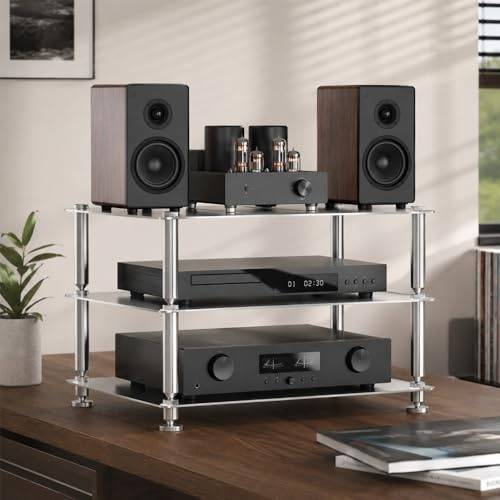 Mediehylla, 3-lagers AV-mediastativ I Aluminiumlegering Hifi-ställ Litet Skrivbord(Silver)