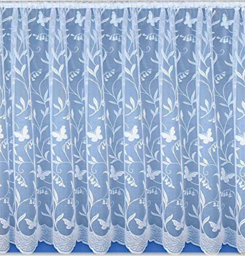 Styled ForYour Home Lizzy Butterfly & Floral White Net Curtain. 36 Inch (91cm) Drop. SOLD BY THE METRE.