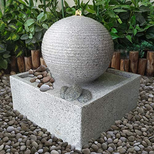 AMUR Gartenbrunnen Brunnen Zierbrunnen Zimmerbrunnen Brunnen MODERN lichtgrau mit LED-Licht 230V Wasserfall Wasserspiel für Garten, Gartenteich, Terrasse, Teich, Balkon Sehr Dekorativ