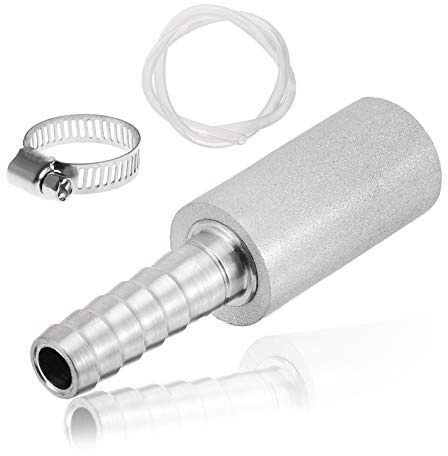 JoyTube 0.5 Micron Diffusion Stone 1/4 Barb Stainless Steel Aeration Stone Carbonater Stone with 3.3 Ft Silicon Hose Tubing 1 Pcs Beer Clamp for Homebrew Wine Beer (Pack of 2)