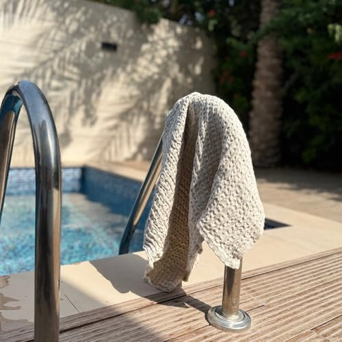 JOWOLLINA Waffelpique Duschtuch Badetuch Saunatuch Halbleinen Stonewashed Natur (90x135 cm)