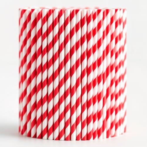 Trimming Shop 500-pack papperssugrör dricka för fester | Papperssugrör | Cocktail sugrör | engångssugrör | röda och vitrandiga papperssugrör för födelsedag bröllopsfest