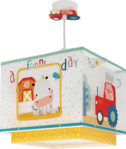 Dalber Lampe kinderzimmer, kinderlampe Pendelleuchte Hängelampe, Deckenleuchte Kinder, Deckenlampe kinderzimmer My Farm Bauernhof Tiere, 63402, E27