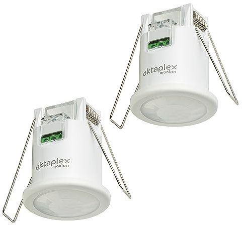 Oktaplex Ron 2er Set Deckenbewegungsmelder Einbau flach 360° / 8 m PIR SensorBewegungssensor Innen 3-Draht 230 V LED geeignet