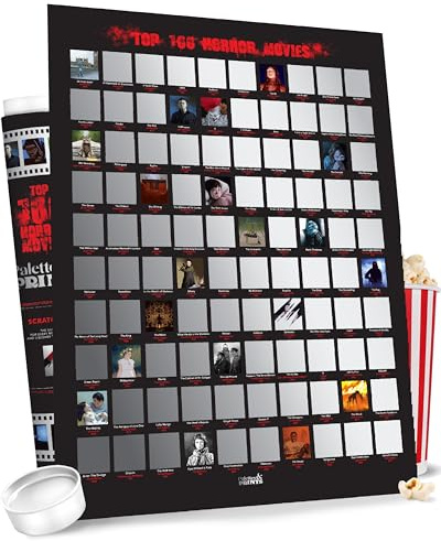Top 100 Horror Movies Scratch Off Poster – Horror Movie Posters - Stunning Artwork by Hand - Scary Posters for Movie Poster Collectors - Scary Gifts for Men & Women (16.5 x 23.4, Unframed A2)