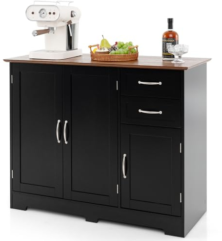 COSTWAY Credenza Buffet, Armadio di Stoccaggio Moderno con 2 Ante e 2 Cassetti, Ripiano Regolabile, per Cucina, Sala da Pranzo, 100 x 40 x 78 cm (Nero)