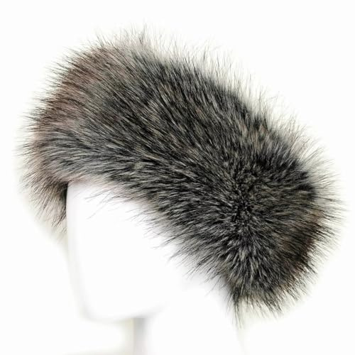 Faux Fur Headband with Elastic Fuzzy Hat Fluffy Earwarmer Ski Hat (Grey, 56-60CM)