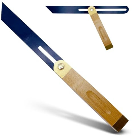 MIB Schmiege mit Buchenholzschenkel & blauer Klinge 300x28x1,0 mm | Winkelmesser für Zimmermannswinkel | Winkelschmiege mit Messingbeschlag | Messwerkzeug für Schreiner & Tischler | Präzisionswinkel