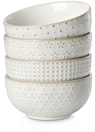 MALACASA Müslischalen 4er Set, 900ml Große Suppenschalen Steingut Salatschüssel Set Dessertschalen Frühstücksschalen Keramik Schüsseln Set für Nudeln, Salat, Obst, Serie LYDIA Beige
