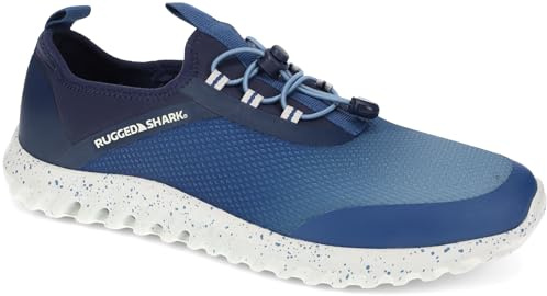 Rugged Shark Men's Cay Water Shoes – EVA AQUAFLO® Drainage Outsole, Neoprene Mesh Upper, Bungee-Tie Closure, Lightweight & Breathable, Slip-On Style, Ideal for Beach, River, and Water Sports