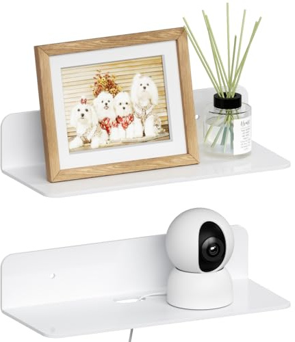 RICHER HOUSE White Adhesive Shelves, Acrylic with Wire Hole,23 cm, 2 Pack