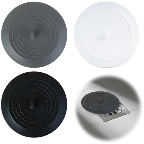 LAIVIYA Tapon Ducha Olores, 3PCS Tapa Desague Ducha, Tapón de Silicona Universal Para el Desagüe de la Bañera, 15 Cm de Diámetro, Tapon Bañera Para Agujeros de Desagüe de Hasta 120mm Negro Blanco Gris
