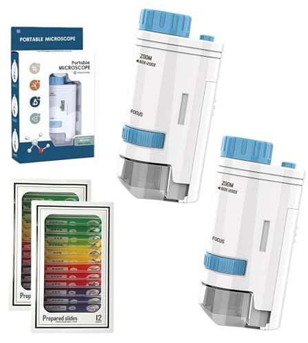Microscopio per bambini, 60x-120x mini microscopio tascabile con luce LED, set educativo con 2 microscopi e 2 set di 12 campioni per esplorazione scientifica