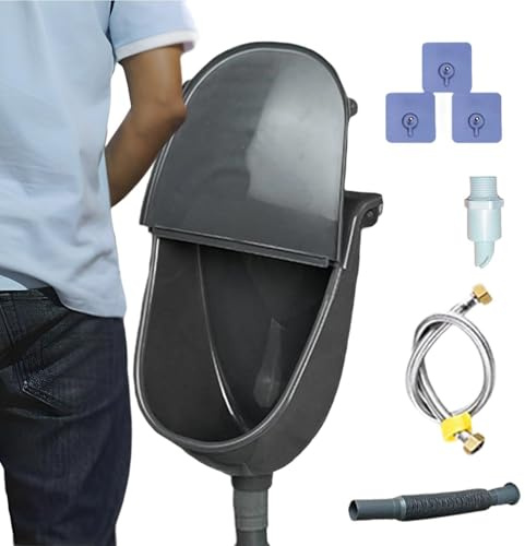 Urinario montado en la pared – PP 11,22 x 7,09 x 15,16 pulgadas inodoro portátil sin taladrar | Sonido para hombre con tapa y manguera de drenaje, uso en camping al aire libre, instalación de baño |