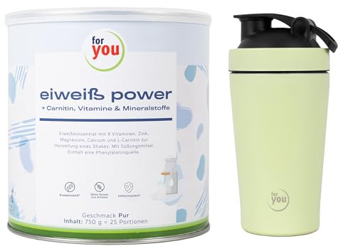 for you Power Eiweiß Pur 750g + Gratis Shaker – Mehrkomponenten Eiweißpulver nach Dr. Strunz mit L-Carnitin, Vitaminen & Mineralstoffen | Eiweißshake für Muskelaufbau & Regeneration | Sehr gut löslich