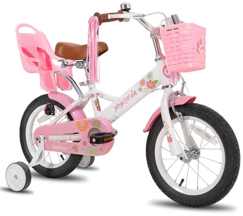 STITCH Little Daisy 12/14/16 Inch Kids Bike for 2-7 Years Girls with Stabilisers & Doll Seat, 12/14/16 Inch Princess Girls Bike with Basket & Streamers,Pink&White&Blue&Purple
