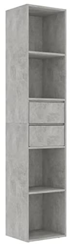 vidaXL Book Cabinet Bedroom Living Room Office Furniture Bookcase Standing Shelf Storage Rack Organiser Concrete Grey 36x30x171cm Chipboard