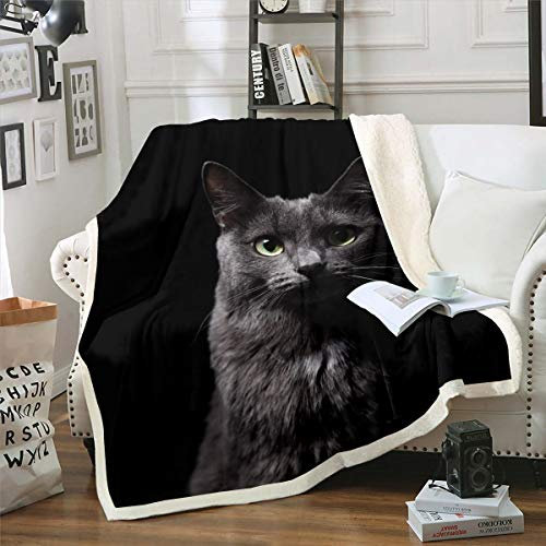 Tbrand Schwarze Katze Wohndecke Kinder Haustier Katze Muster Kuscheldecke Niedlich Kätzchen Druck Decke 130x150cm für Mikrofaser 3D Tier Thema Raumdekor