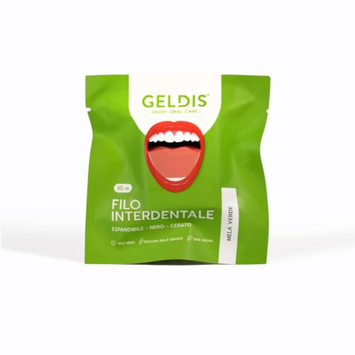 GELDIS Hilo Dental Expandible y Cerado Negro, 30m - Elimina Placa, Sarro y Restos de Comida, Protección Completa, Encías Saludables, 100% Vegano