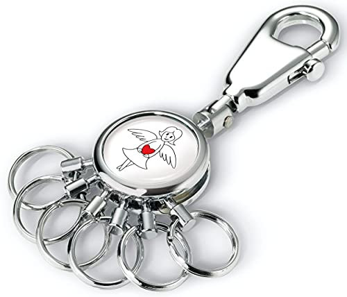 TROIKA SCHUTZENGEL – -TB-KYR01-A184 – Schlüsselanhänger mit Karabinerhaken – 6 auswechselbare Ringe – Schutzengel, Geschenk für Fahranfänger – Metall– glänzend – verchromt – weiß Original