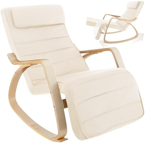 tectake® Silla Mecedora Ergonómica, Reposapiés Ajustable en 5 Posiciones, Cojín Mullido con Cierre, Almohadillas Antideslizantes, Estructura Robusta, Sillon Lectura, Muebles de Salon - Beige