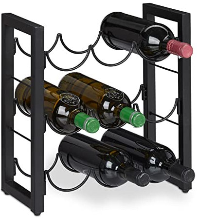 Relaxdays Weinregal, 9 Flaschen, Metall, HxBxT: 37 x 35 x 17 cm, Weinhalter stehend, Küche & Bar, Weinständer, schwarz