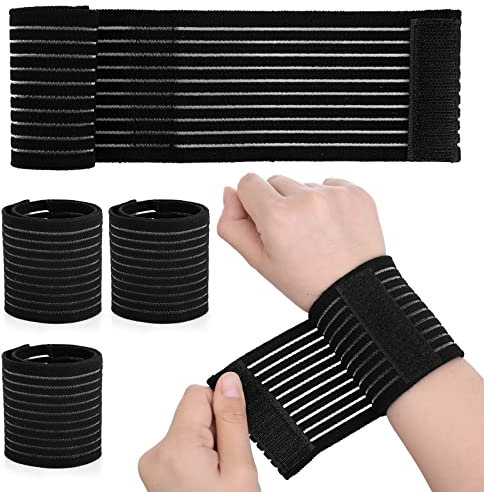 Sibba Elastic Wrist Band Wrap 4 Pieces Breathable Polyester Sleeve Compression Brace Wristband Hand Supports Splint Support Strap for Tennis Gym Sport Men Women