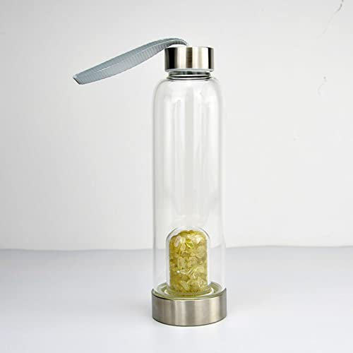 BiiKoon Kristall Wasserflasche Magic Healing Energy Abnehmbare Kies Quarz Wasserflasche Natürliche Edelstein-glasflasche Tragbar Auslaufsicher Wiederverwendbar (Color : Citrine, Size : 550ml)