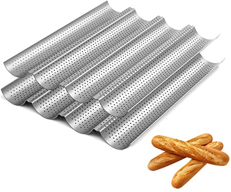 BeBeeQ French Baguette Pans for Baking 4 Loaves Non-stick Perforated Italian Bread Trays, 2 Pack 15 x 13