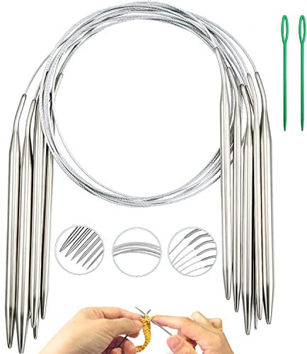 Neodtx Edelstahl Stricknadeln 40 cm Rundstricknadel Set Austauschbar, Sockenstricknadeln Anfänger Set mit 6-Größen 2/3,5/4/5/6/9 mm,Herstellung Pulloverschals Knit pro Stricknadeln für Socken