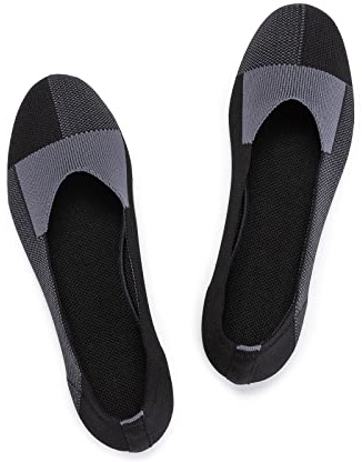 Frank Mully - Zapatos de bailarina para mujer, de vestir de punto, sin cordones, con puntera redonda, bombas…, gris oscuro, 40 EU