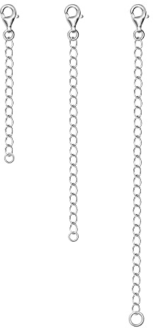 LeCalla 925 Sterling Silver 3 Pcs Cable Chain Necklace Extenders for Women, Extension Chains Necklaces Bracelet Anklet with Lobster Clasp Clasp 2, 3, 4 Inches