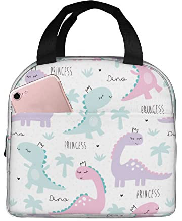 XVBCDFG Bolsas de almuerzo con estampado de dinosaurios morados de dibujos animados para hombres y mujeres, fiambreras, fiambreras reutilizables aisladas, pe