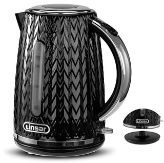 Linsar - Electric Kettle - Curved Texture - 1,7 L - Kettle with High Gloss, Chrome Accents, Limescale Filter, Automatic switch-off, On/Off switch illuminated - 3000 Watts (Black)
