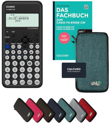 Casio fx-82DE CW Incl. Funda Protectora Turquesa y Libro especializado (96 páginas, DIN A5) – Calculadora científica – Smart Set (Alemán)